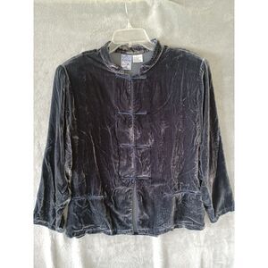 April Cornell Lg Gray Silk Rayon Artsy Boho Whimsy Velvet Shirt Jacket Shacket